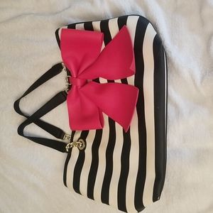 Betsey Johnson Black & White Stripe Red Bow Purse